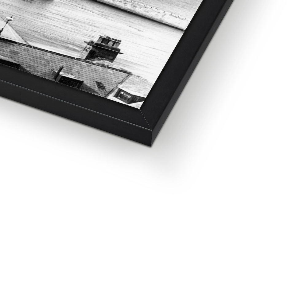 Whitby piers pre-extensions with outgoing sailing ships Framed Print