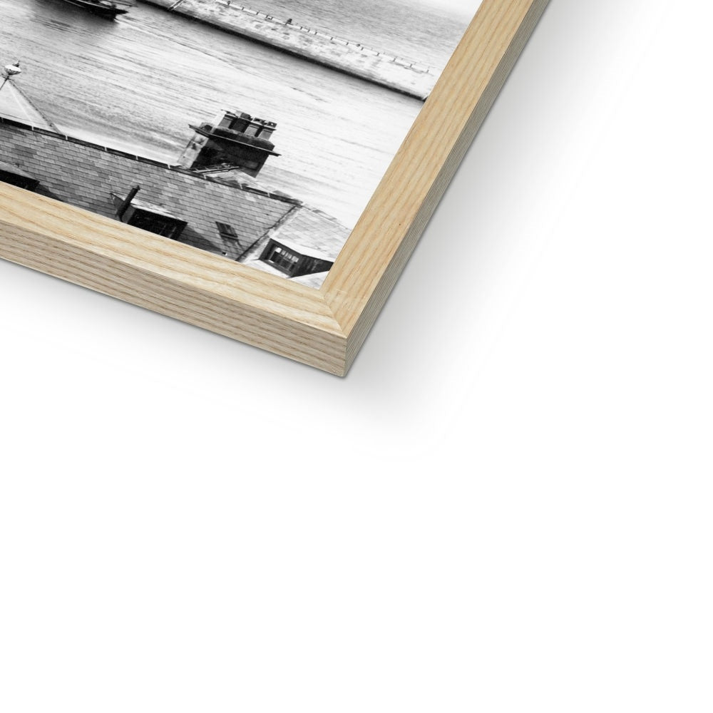 Whitby piers pre-extensions with outgoing sailing ships Framed Print