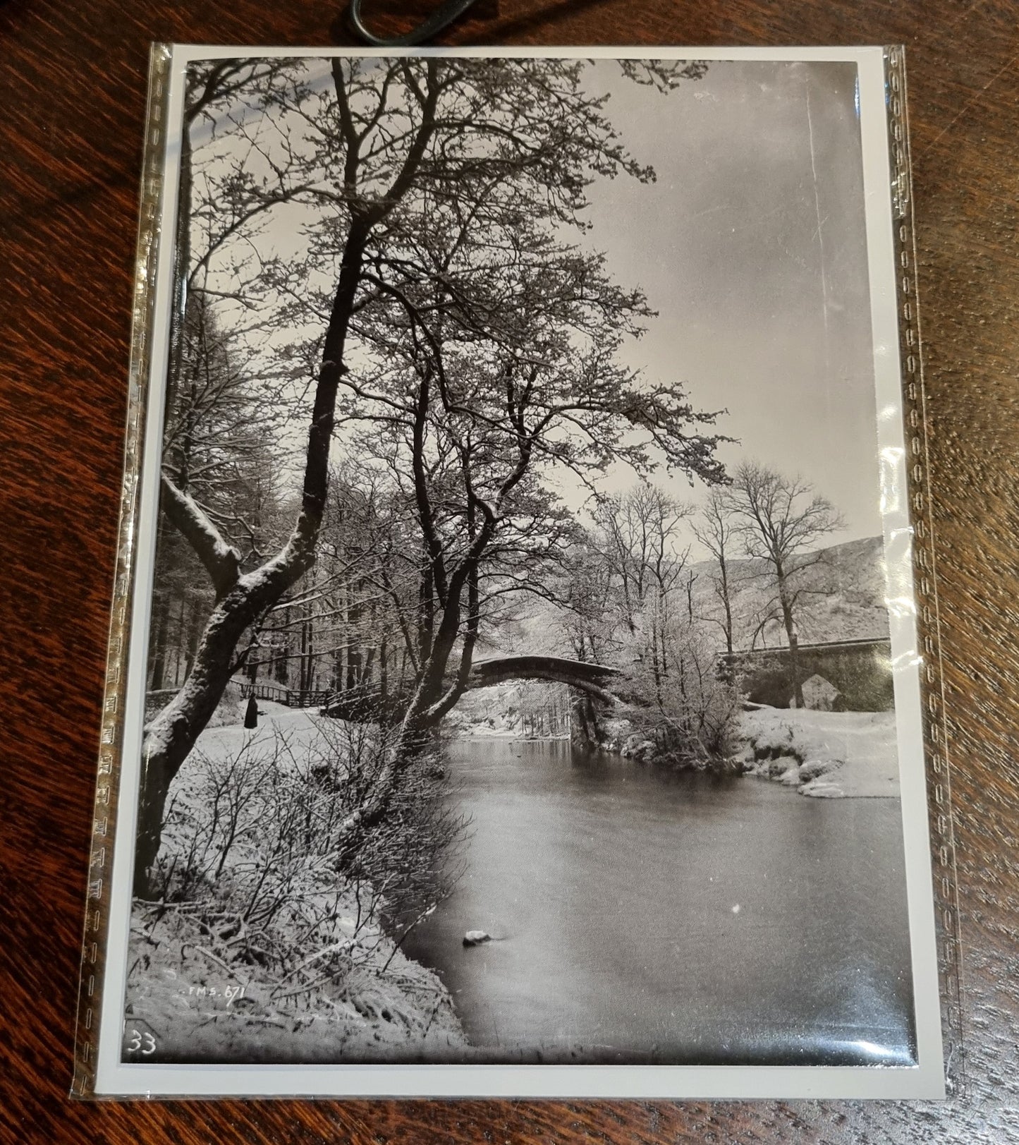 Snowy beggars bridge greeting card by F M Sutcliffe