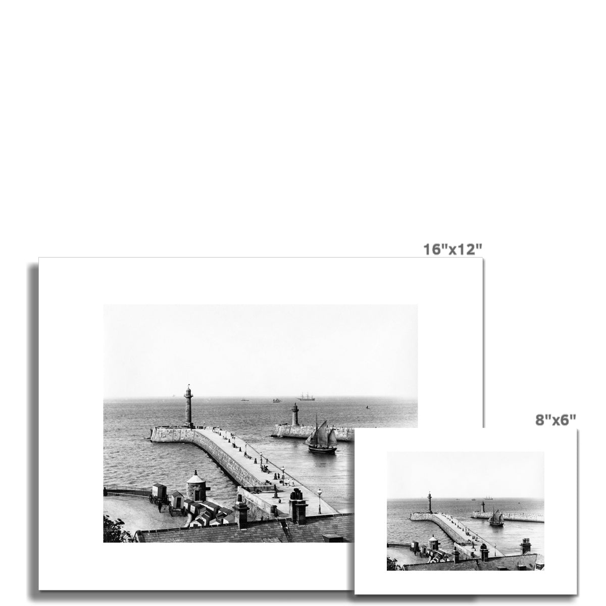 Whitby piers pre-extensions with outgoing sailing ships C-Type Print