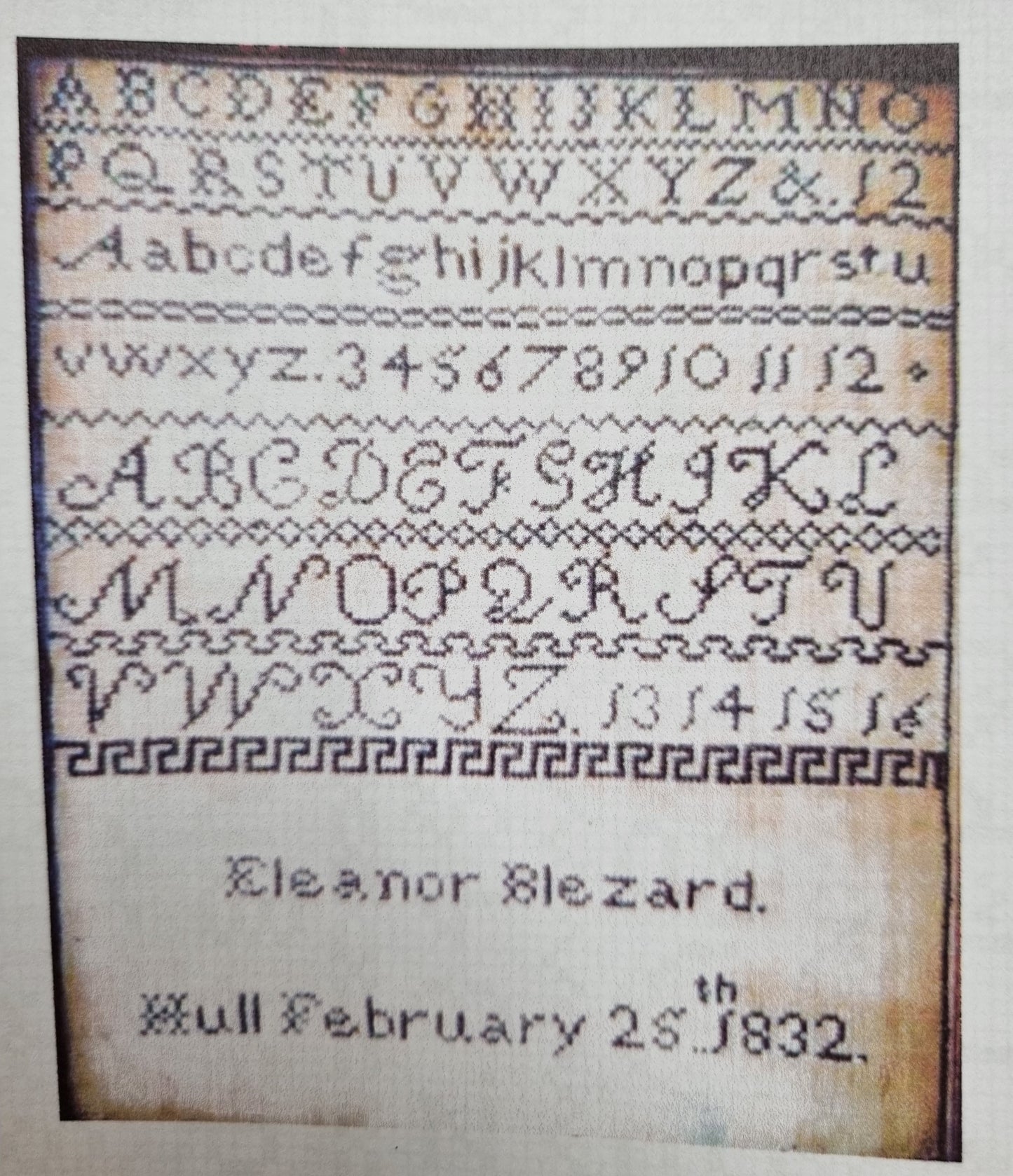 Eleanor Blezard sampler 1832 - CBE1